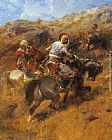 Adolf Schreyer Famous Paintings - Arab Warriors On A Hillside